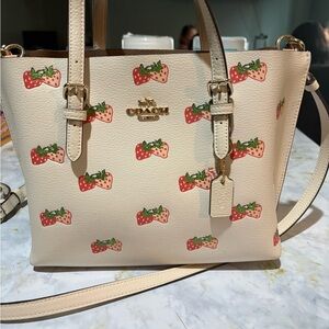 Coach Cream Mini Tote with Strawberry Print